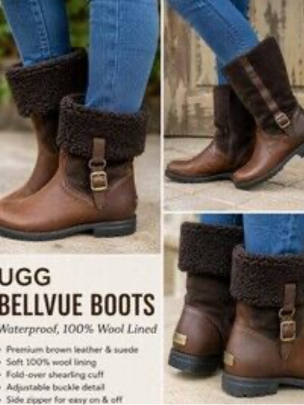 Ugg Bellvue brown leather shera lined but can boots size 6